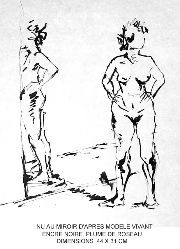 Nu au miroir d'après modèle vivant